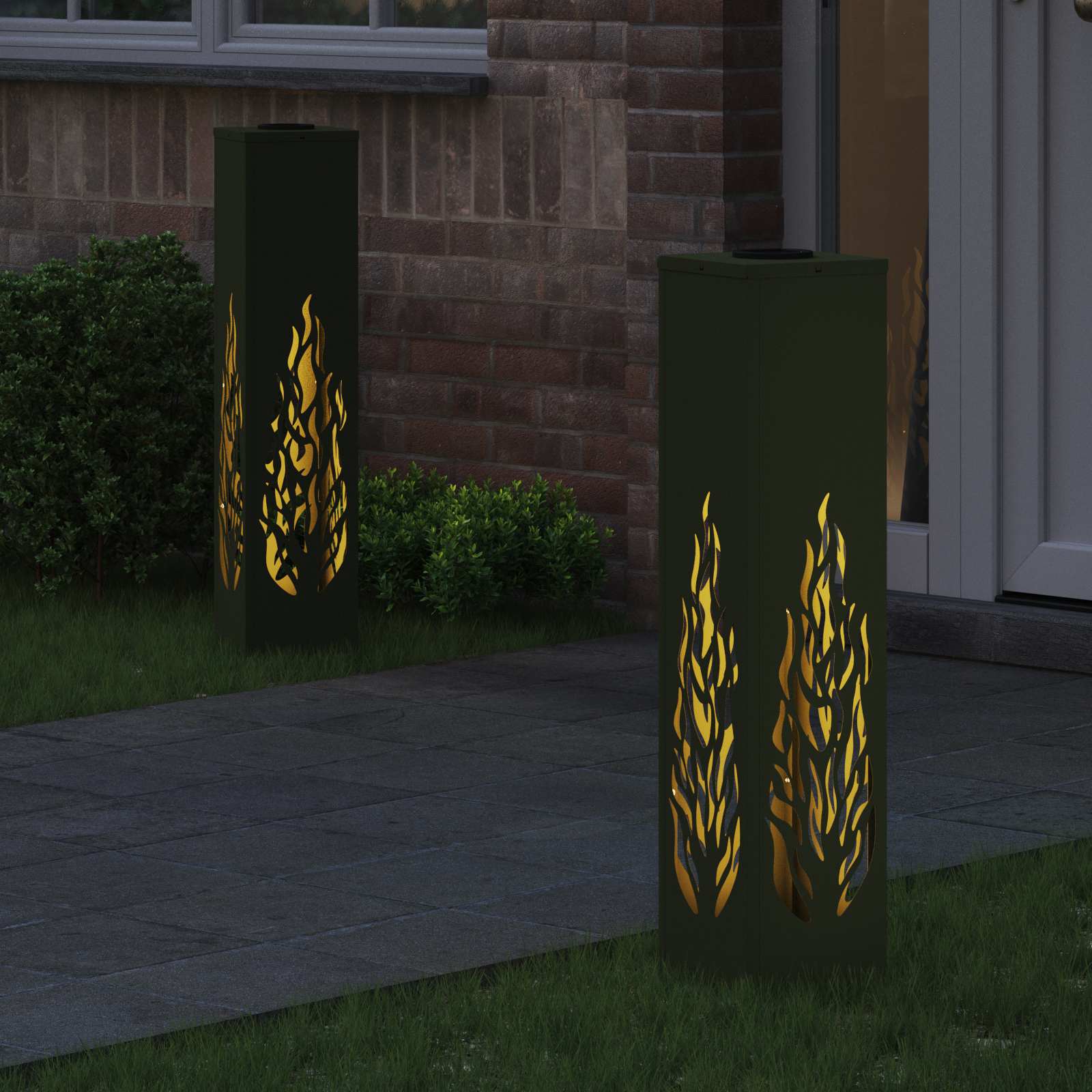 Solar LED sti lys 2 pcs Oliven grøn Koldvalset Stål
