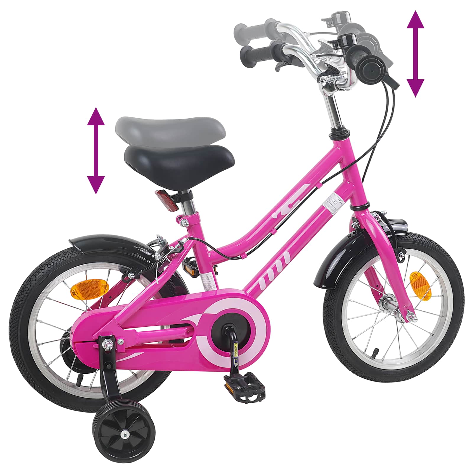 Børnecykel 14 tommer anbefalet til 3-5 år gammel Pink Sort