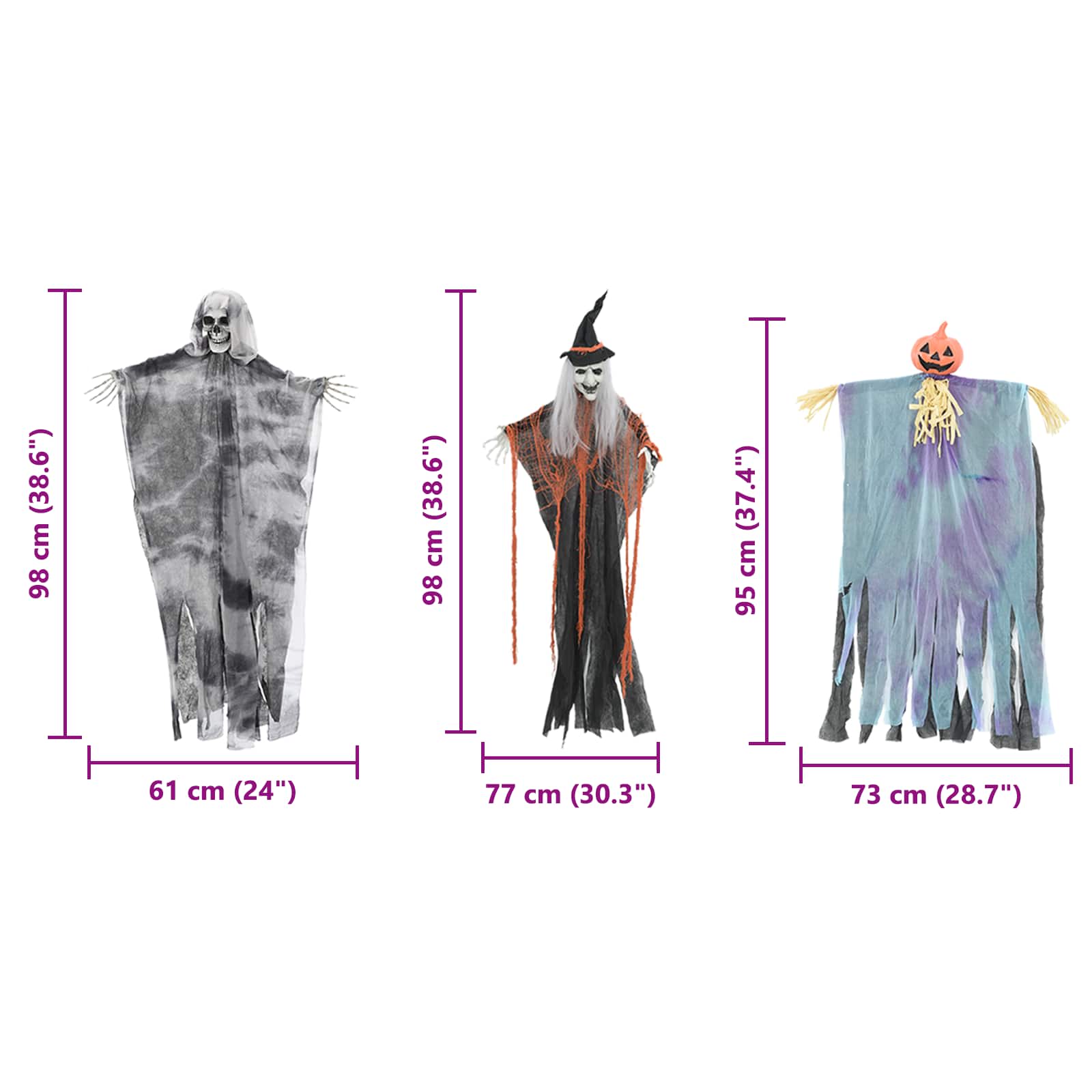 Halloween Hængende Spøgelse 3 pcs Flerfarvet 61 x 97 cm