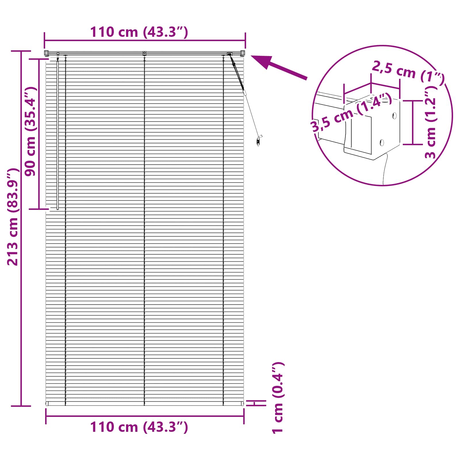 Persienner Indstillelig Hvid 213 x 110 cm PVC