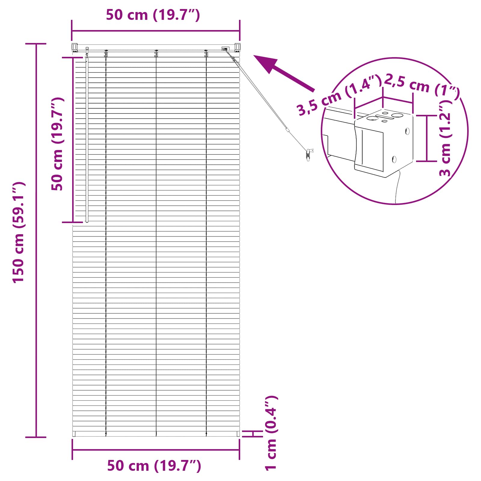 Persienner Indstillelig Sort 150 x 50 cm PVC
