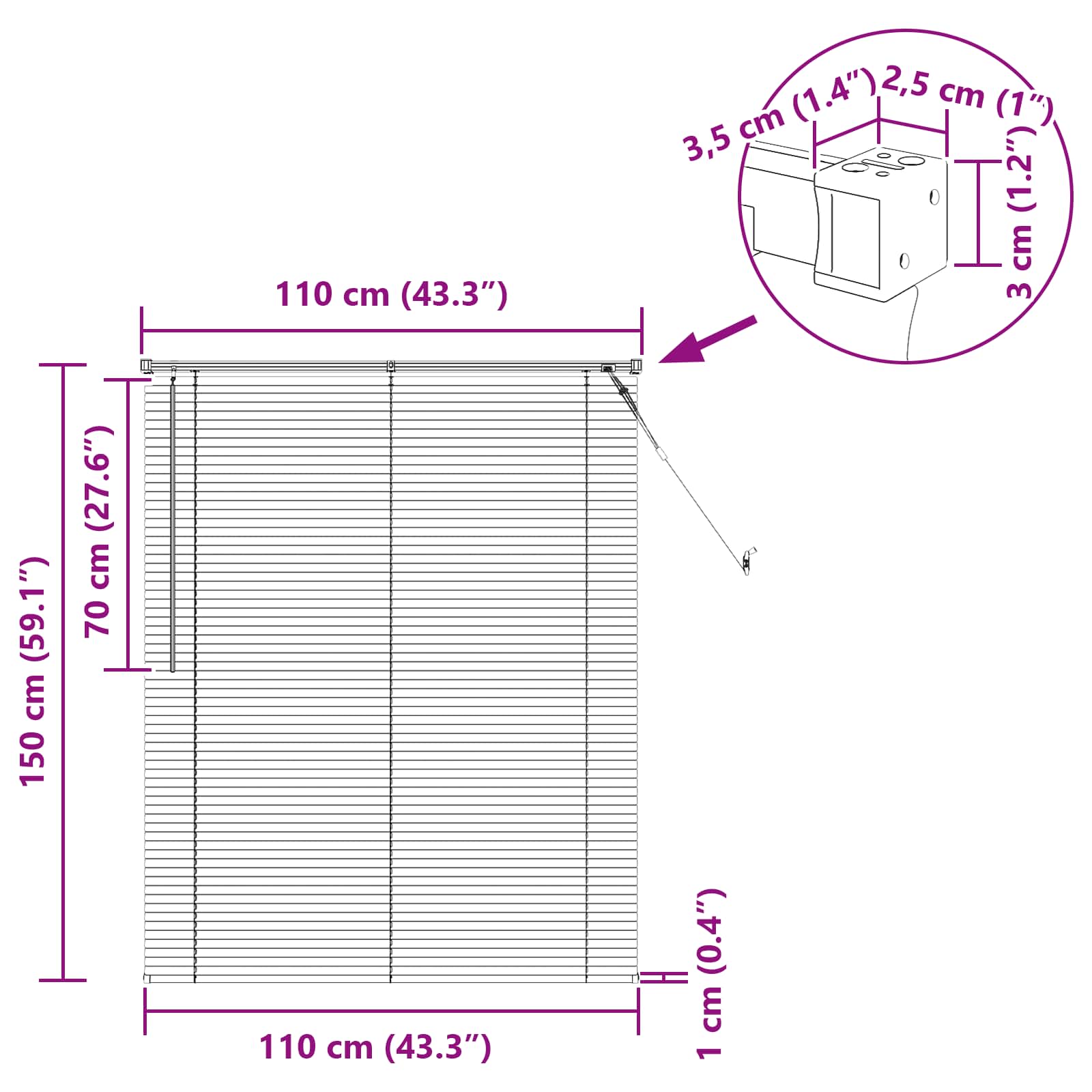 Persienner Indstillelig Sort 150 x 110 cm PVC