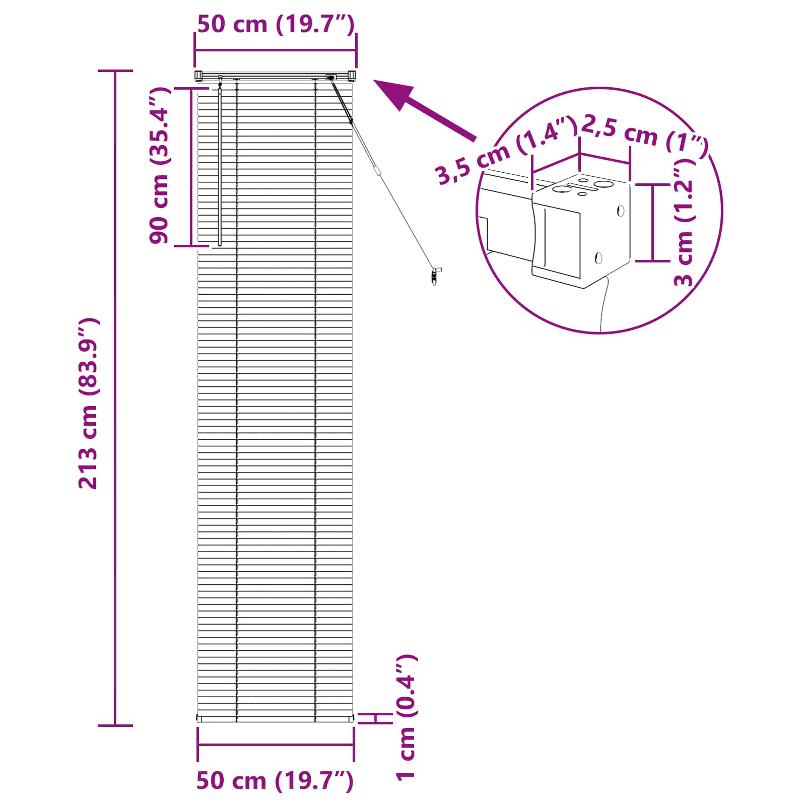 Persienner Sort 213 x 50 cm PVC