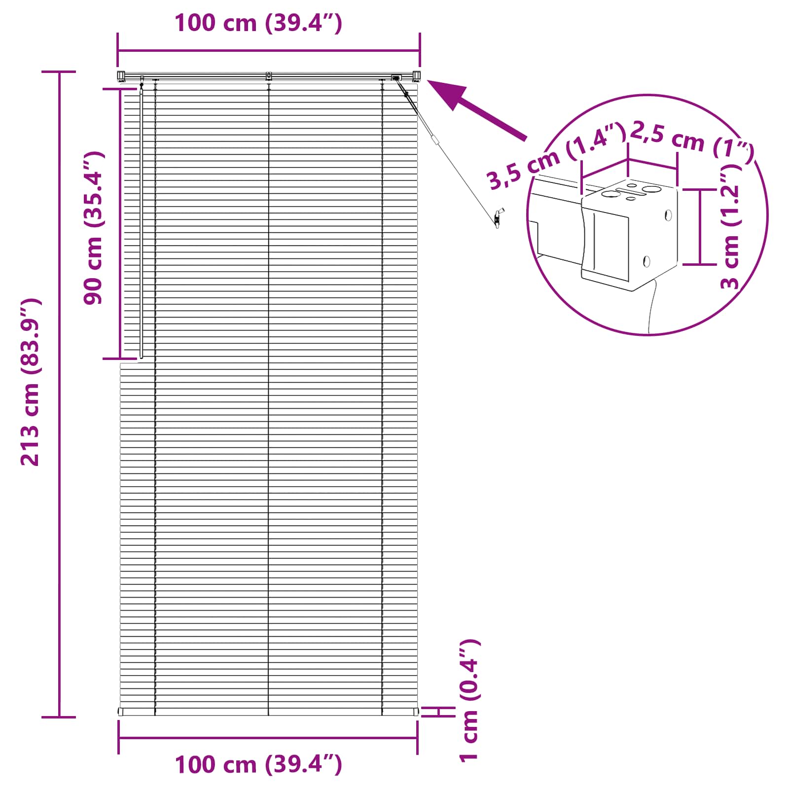 Persienner Sort 213 x 100 cm PVC