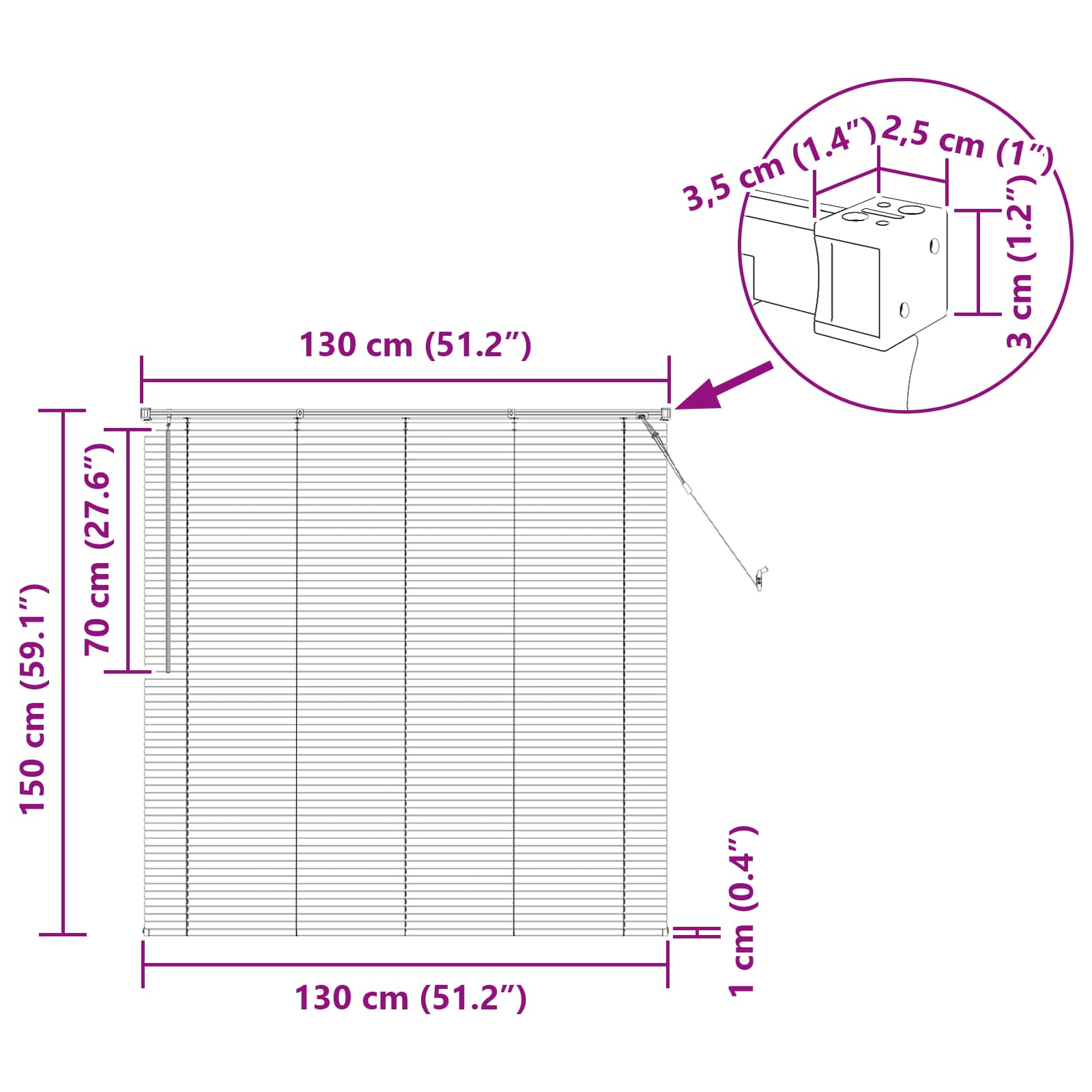 Persienner Lys Brun med Mønster 150 x 130 cm PVC