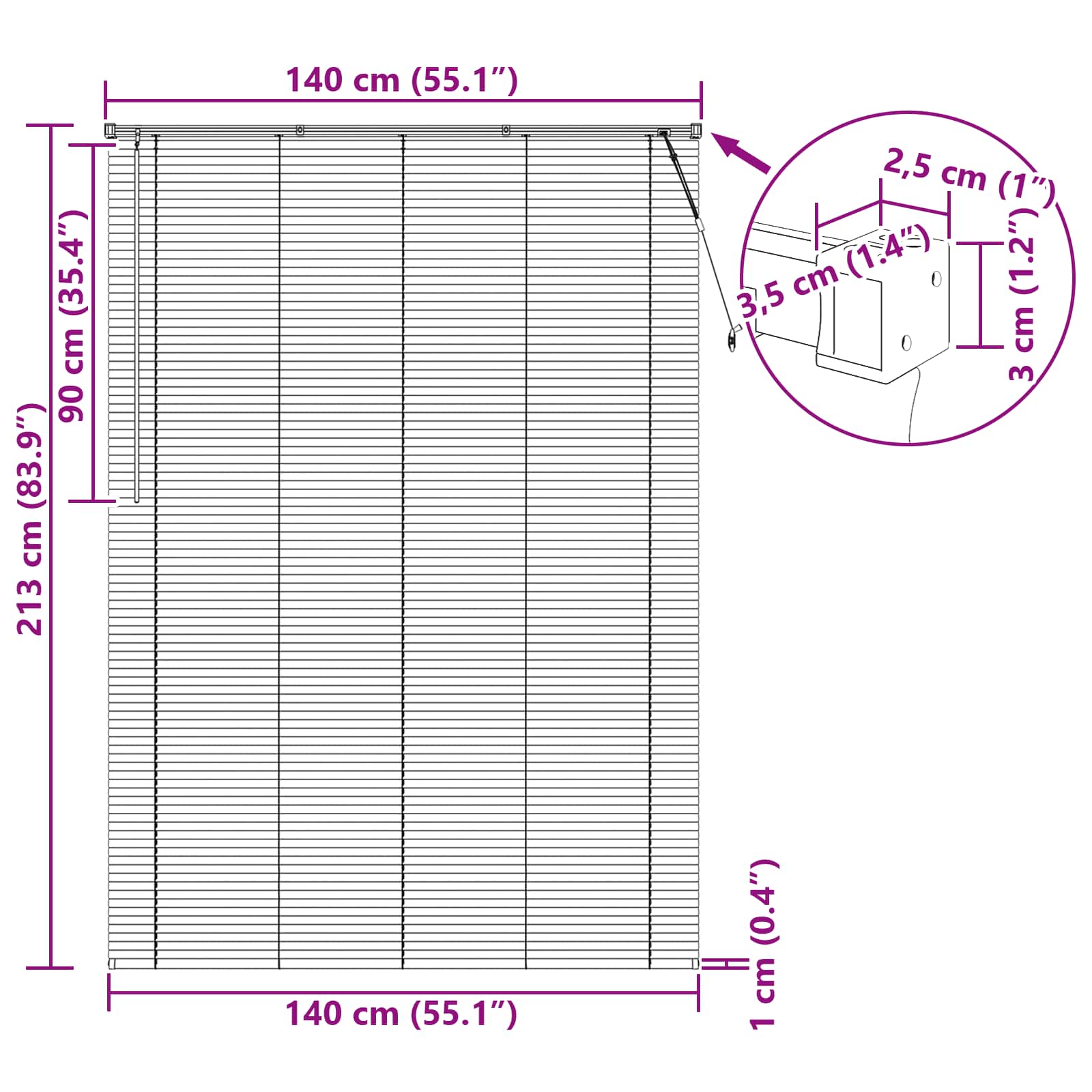 Persienner Indstillelig Lys Brun med Mønster 213 x 140 cm PVC