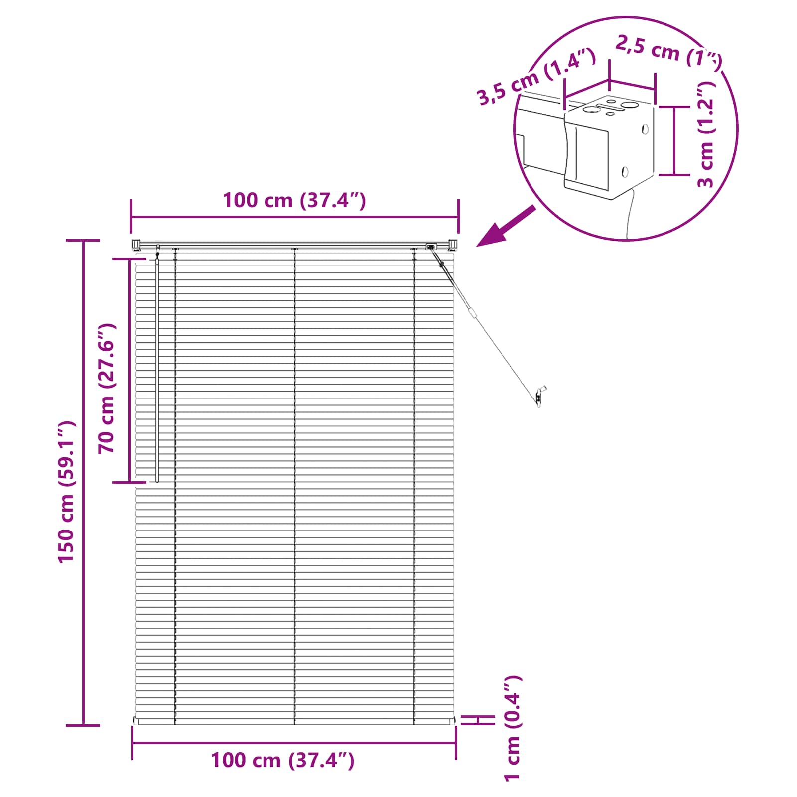 Persienner Indstillelig Mørk Brun med Mønster 150 x 100 cm PVC