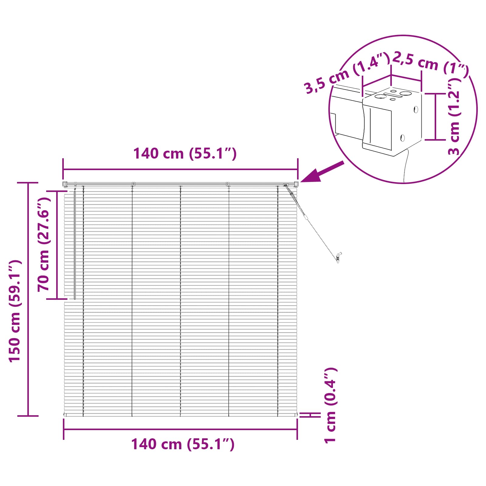 Persienner Indstillelig Mørk Brun med Mønster 150 x 140 cm PVC