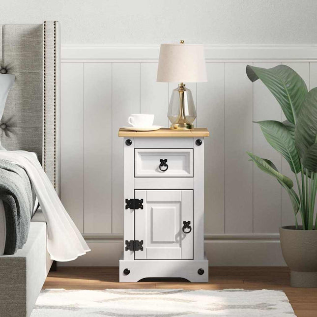Sengebord Corona Hvid 35 x 32,5 x 58 cm Massiv fyrretræ