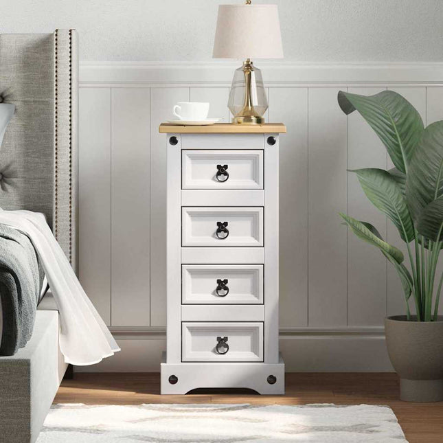Sengebord CORONA Hvid 35 x 32,5 x 74 cm Massiv fyrretræ