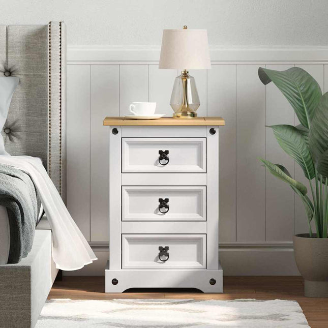 Sengebord Corona Hvid 45 x 35 x 64 cm Massiv fyrretræ