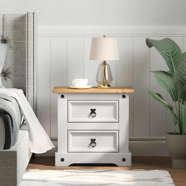 Sengebord Corona Hvid 53 x 39 x 47 cm Massiv fyrretræ