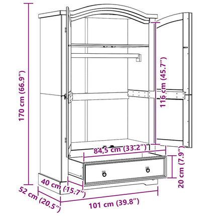 Garderobeskab Corona Hvid 101 x 52 x 170 cm Massiv fyrretræ