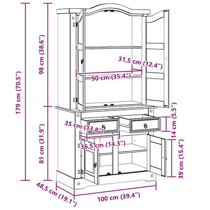 Sideboard CORONA Hvid 100 x 48,5 x 179 cm Massiv fyrretræ
