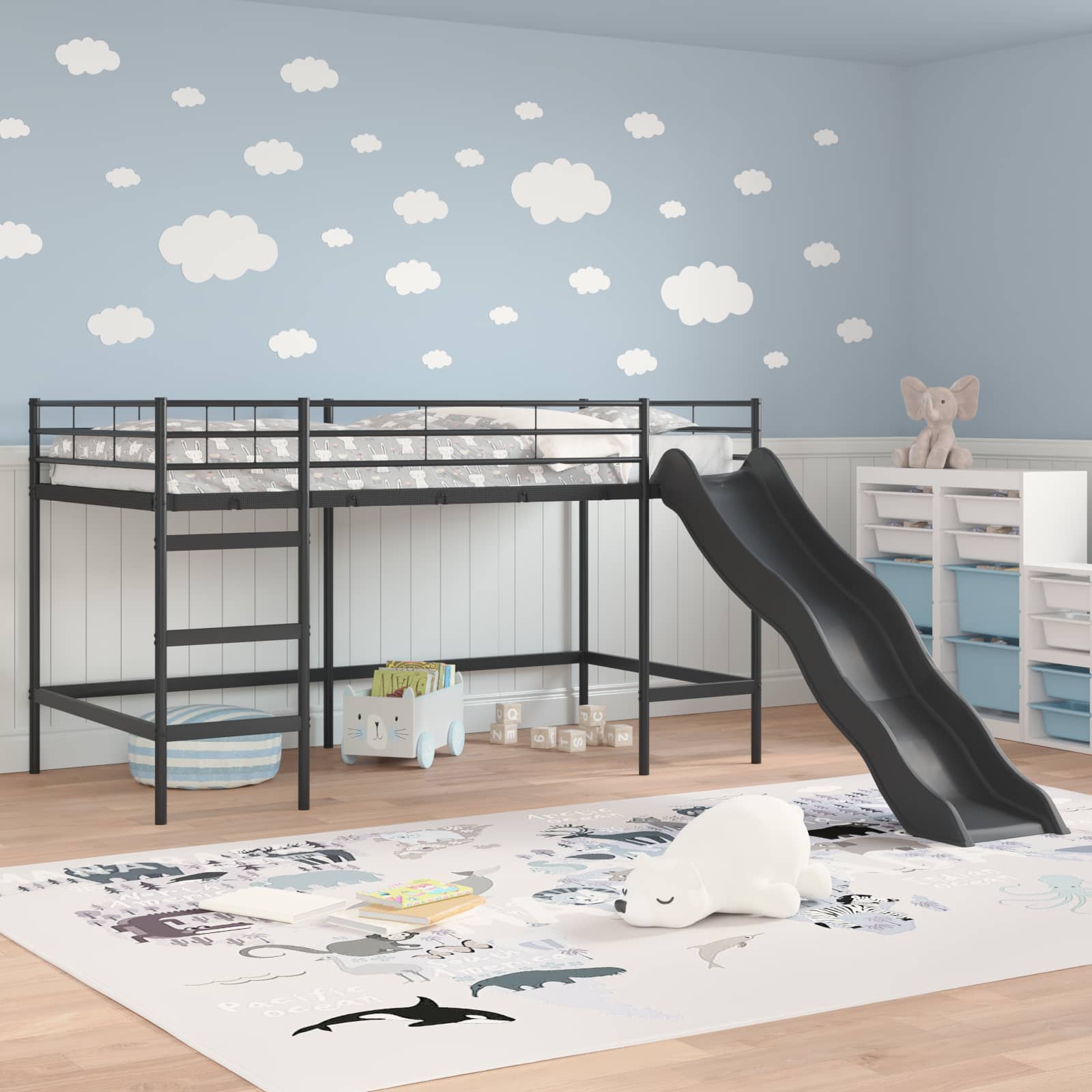 Kids'loftseng med rutsjebane Sort og Anthracit 100 x 200 cm