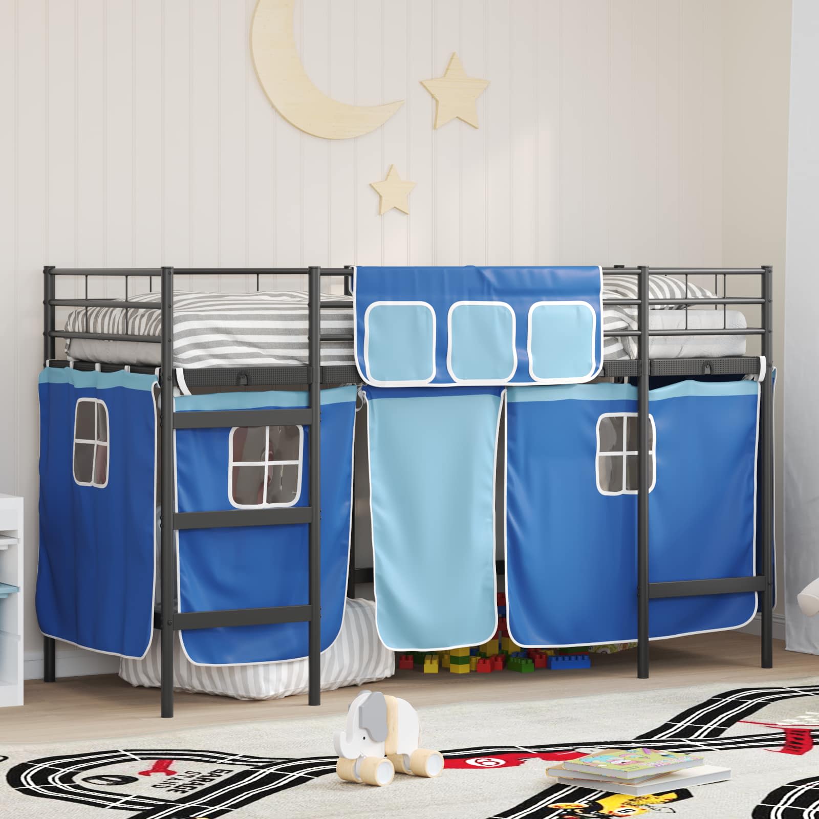 Kids'loftseng med gardiner Sort og Blå 100 x 190 cm