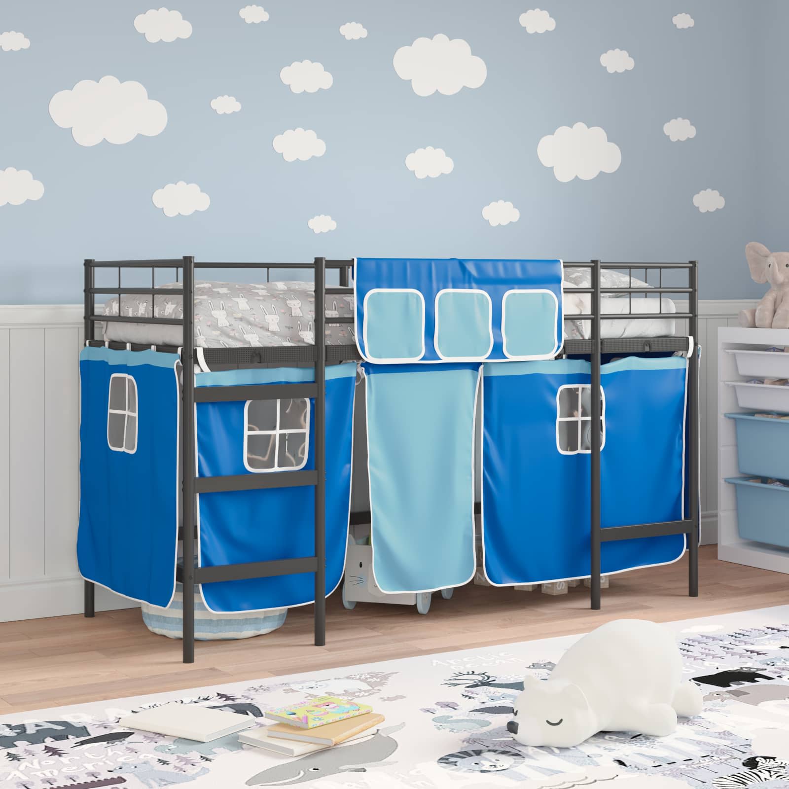 Kids'loftseng med gardiner Sort og Blå 100 x 190 cm