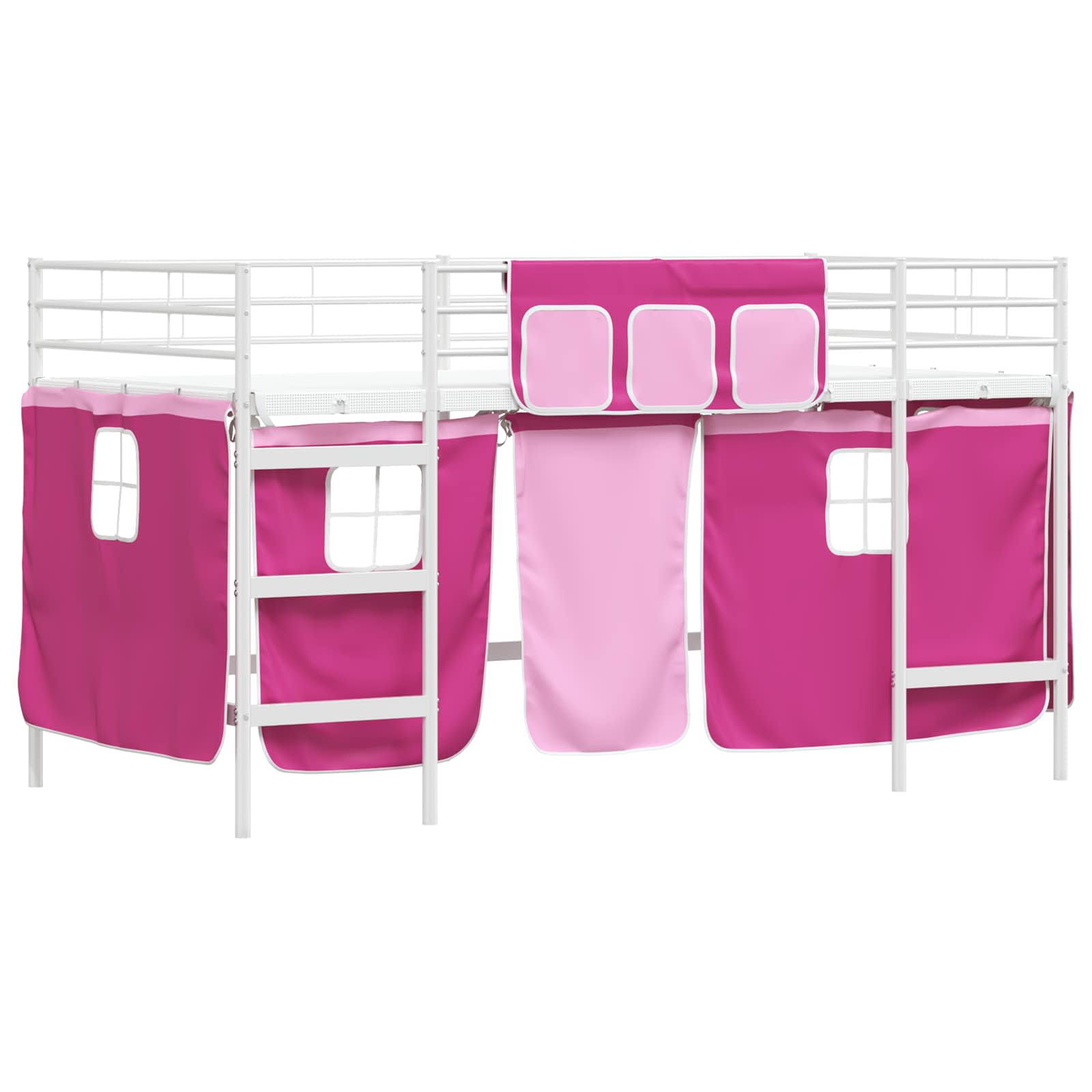 Kids'loftseng med gardiner Hvid og lyserød 90 x 200 cm