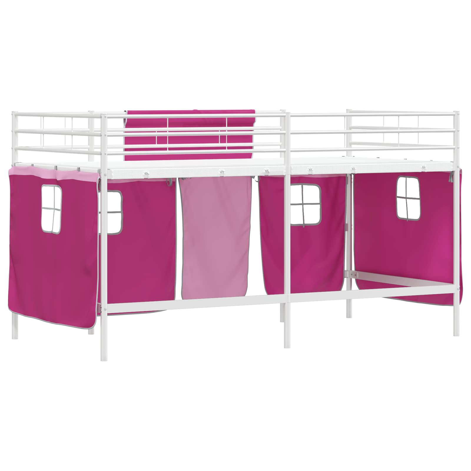 Kids'loftseng med gardiner Hvid og lyserød 90 x 200 cm