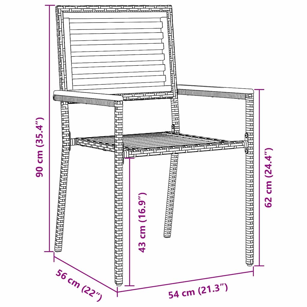 Have stapelstole 4 pcs Brun og sort Solid akacietræ, PE rattan