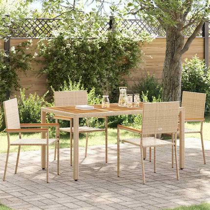 Have stapelstole 4 pcs Creme og Brun PE rattan, Solid akacietræ