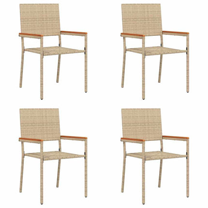 Have stapelstole 4 pcs Creme og Brun PE rattan, Solid akacietræ