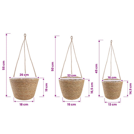Søgræs Planterkurve 3 pcs Naturfarvet Ø26 x 19 cm 100% Søgræs