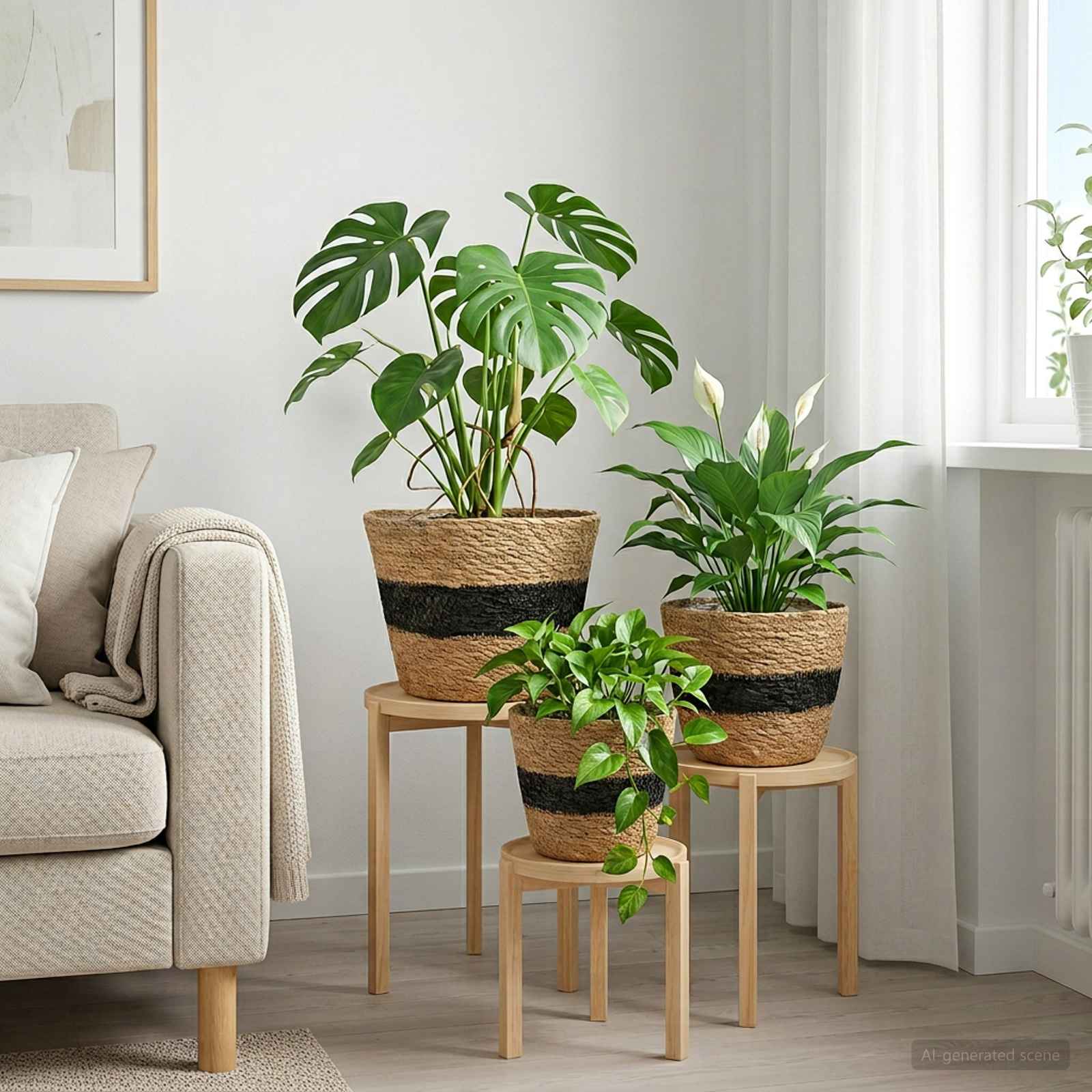 Søgræs plantekurve - sæt med 3 stk, natur/sort Ø26 × 19 cm