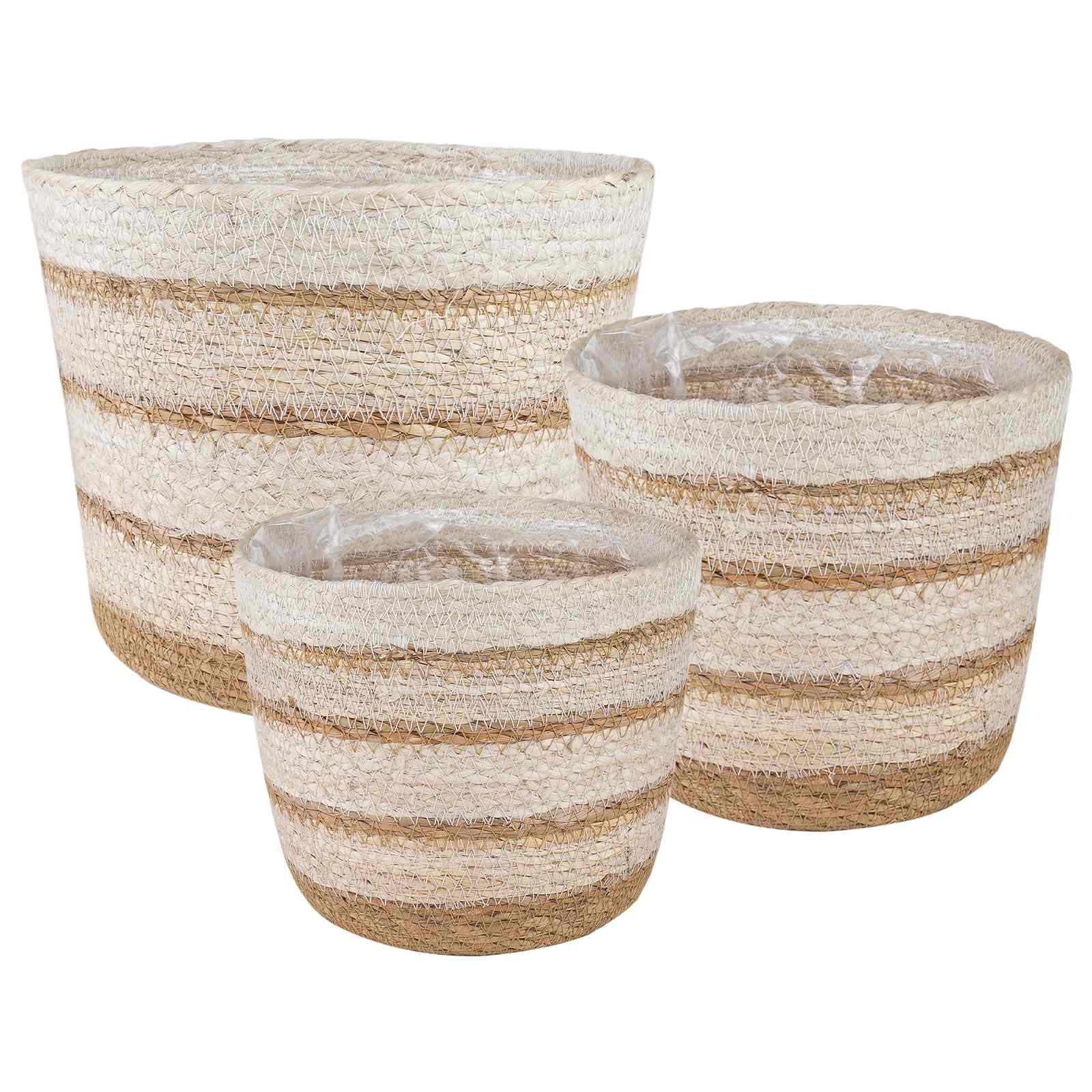 3 stk. Naturlig, hvid og beige Ø26 x 19 cm 100% Søgræs billede