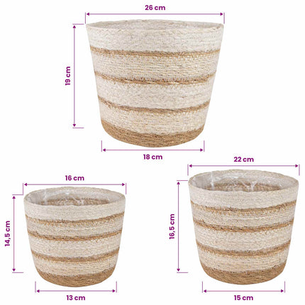 3 stk. Naturlig, hvid og beige Ø26 x 19 cm 100% Søgræs