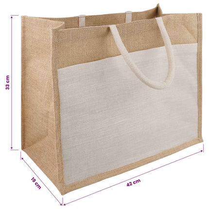 Jute håndtasker med lomme 5 pcs Natur og hvid 42 x 33 x 19 cm