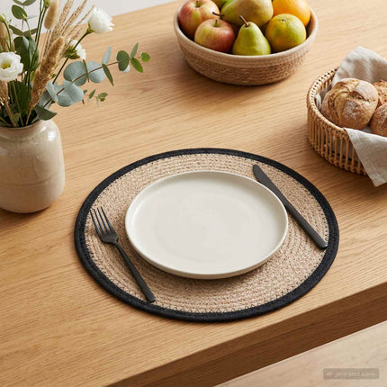 Jute dækkeservietter 4 stk. Naturfarvet og sort 100% Tossa jute