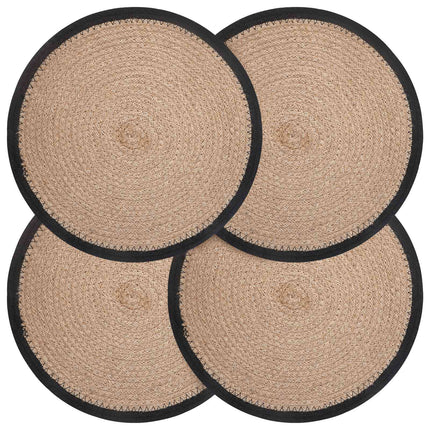 Jute dækkeservietter 4 pcs Naturfarvet og sort Ø 30 cm