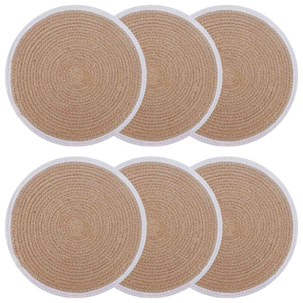 Jute dækkeservietter 6 pcs Natur og hvid Ø 30 cm