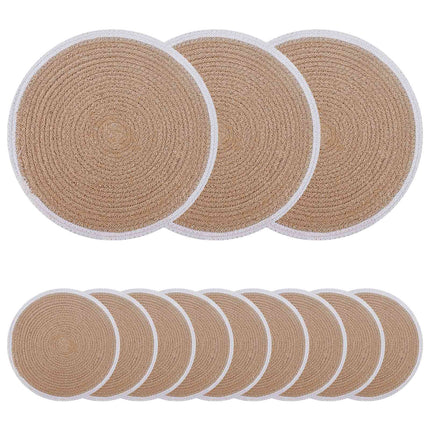Jute dækkeservietter 12 pcs Natur og hvid Ø 30 cm
