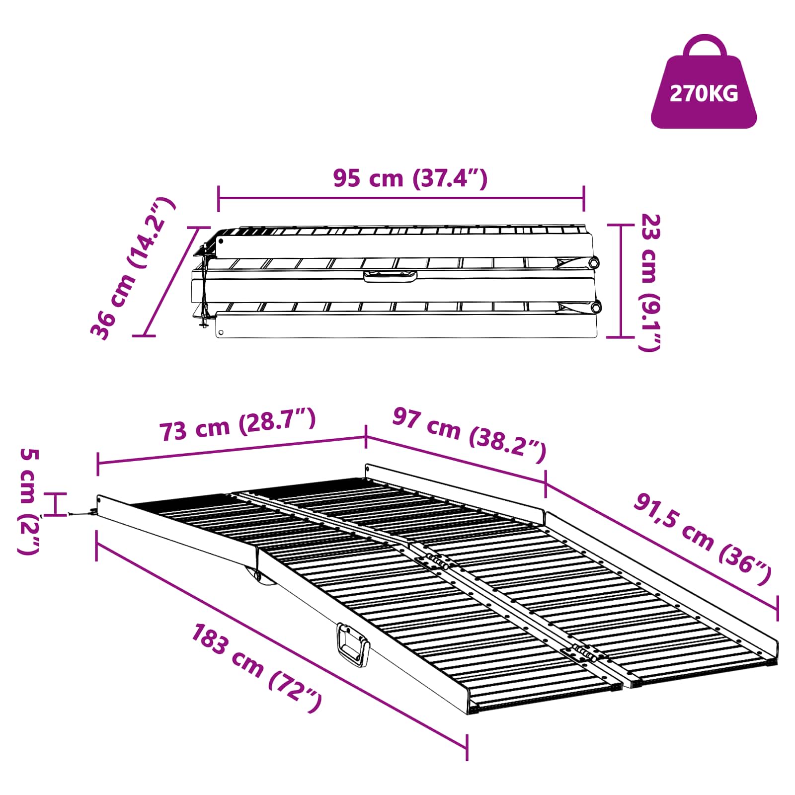 Rampe til kørestol 270 kg Sølv 92 x 73 x 5 cm Aluminium