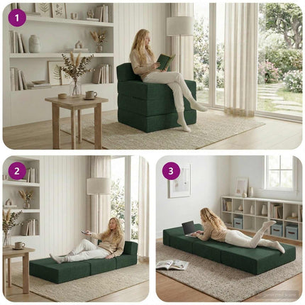 Samlebar Sofa Seng Mørkegrøn 200 x 70 x 15 cm Stof