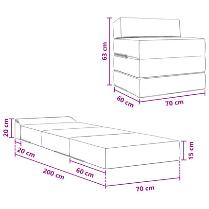 Samlebar Sofa Seng Lysegrå 200 x 70 x 15 cm Fløjl