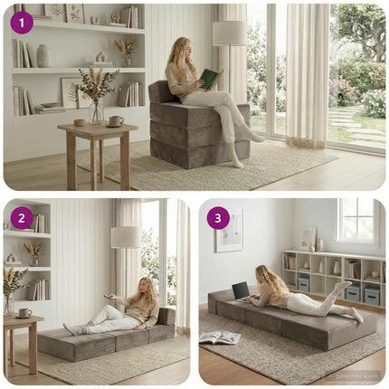 Samlebar Sofa Seng Lysegrå 200 x 70 x 15 cm Fløjl