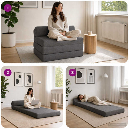 Samlebar Sofa Seng Lysegrå 200 x 70 x 10 cm Stof