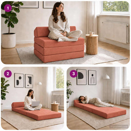 Samlebar Sofa Seng Rød orange 200 x 70 x 10 cm Velourstof