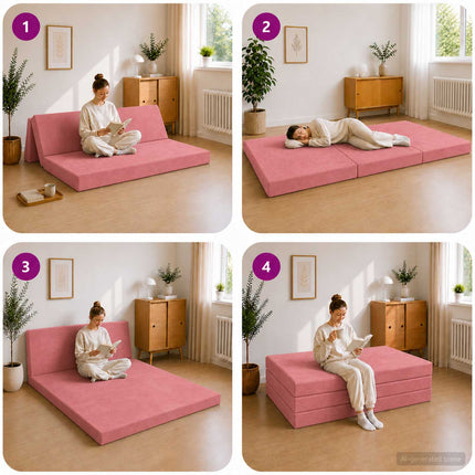 Samlebar Sofa Seng 160 x 67 x 45 cm Lyserød