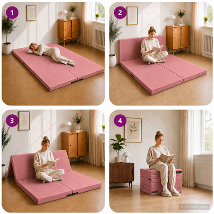 Samlebar Sofa Seng 140 x 67 x 15 cm Lyserød