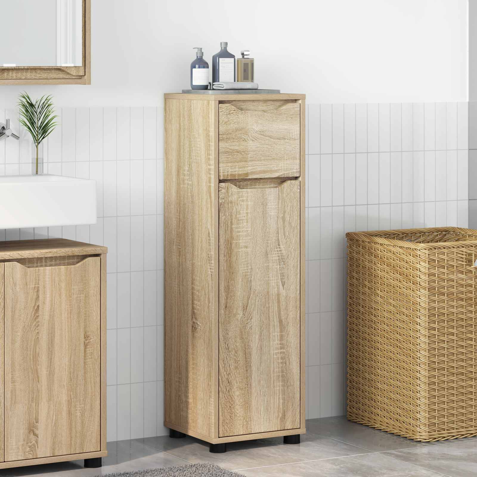 Badeværelsesskab i sonoma eg - 30,5 × 30 × 101 cm, konstrueret træ