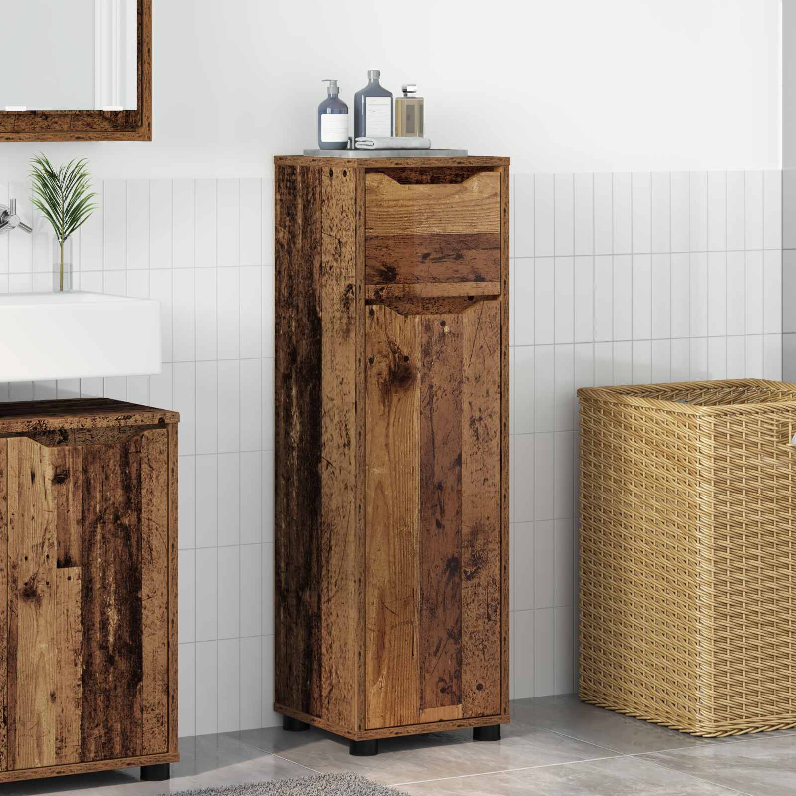 Badeværelsesskab i gammelt trælook - 30,5 × 30 × 101 cm, konstrueret træ