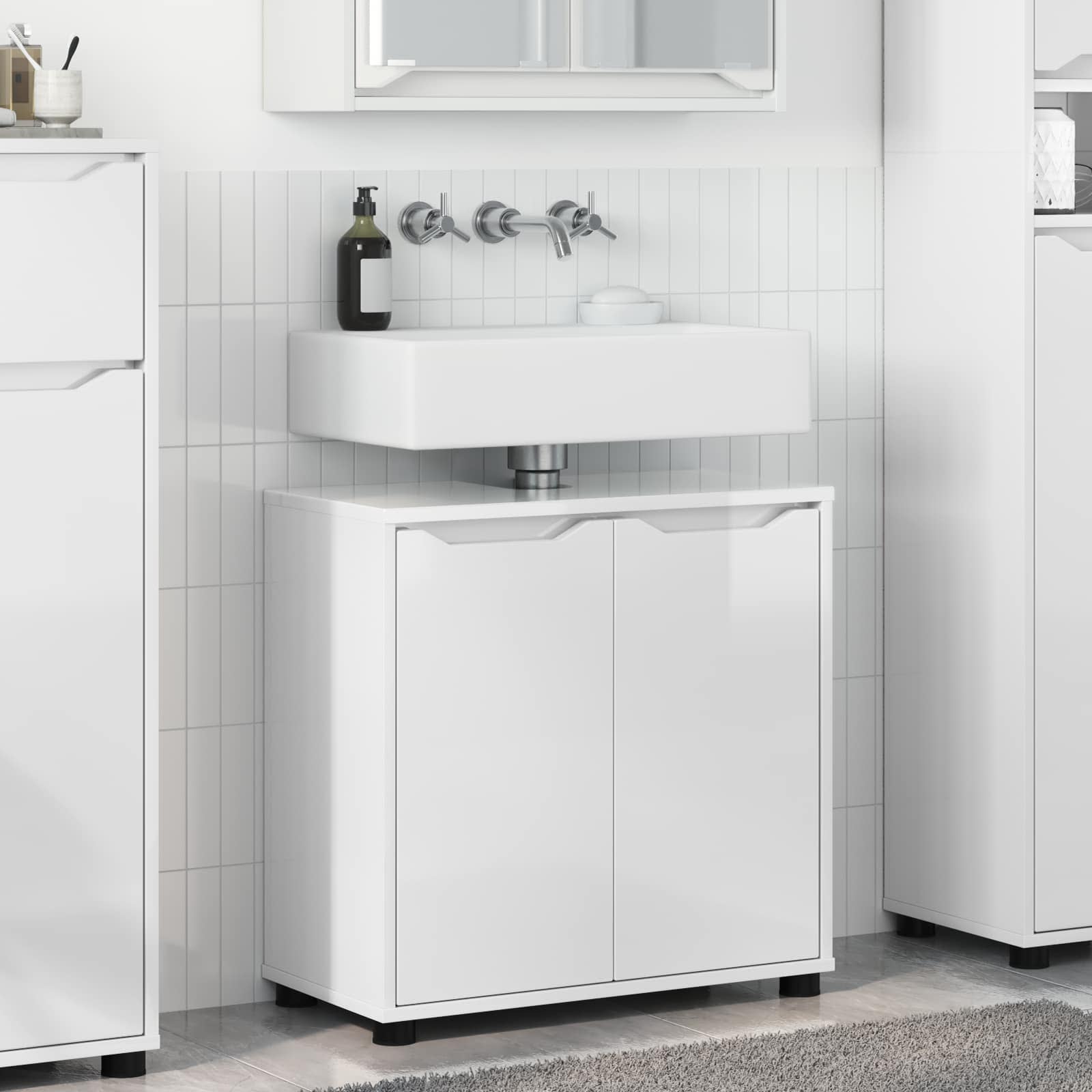 Badeværelse vaskeskab med hylde Høj gloss hvid 60 x 30 x 60 cm billede