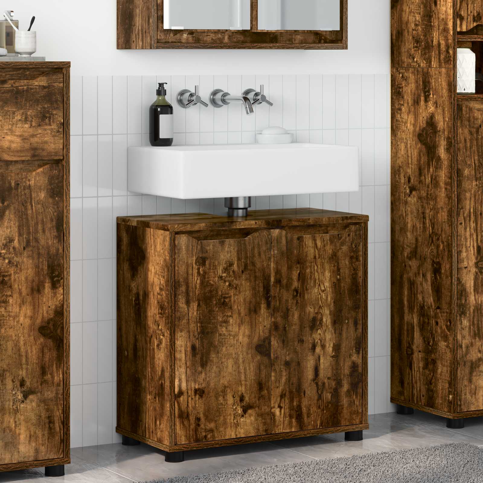 Badeværelse vaskeskab Røget eg 60 x 30 x 60 cm Konstrueret træ billede