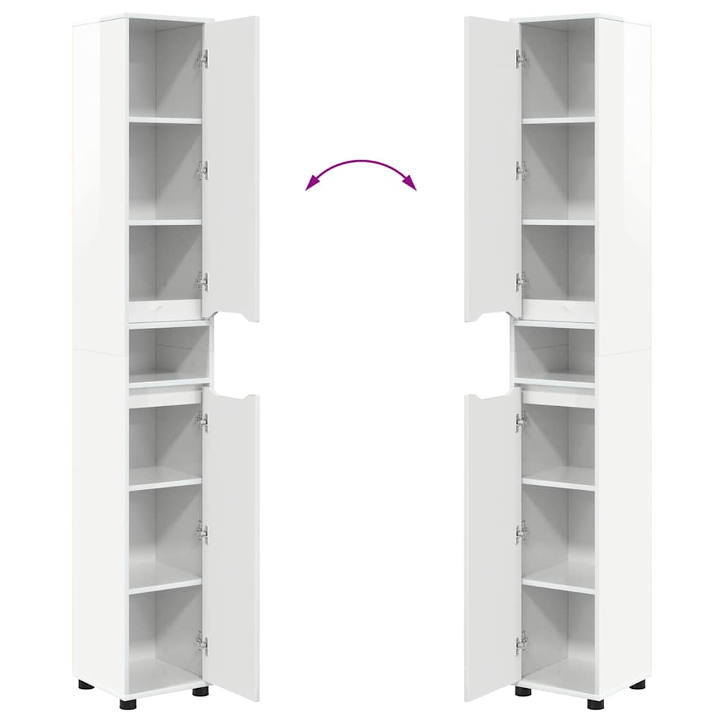 Badeværelsesskab med hylde Høj gloss hvid 30,5 x 30 x 195 cm