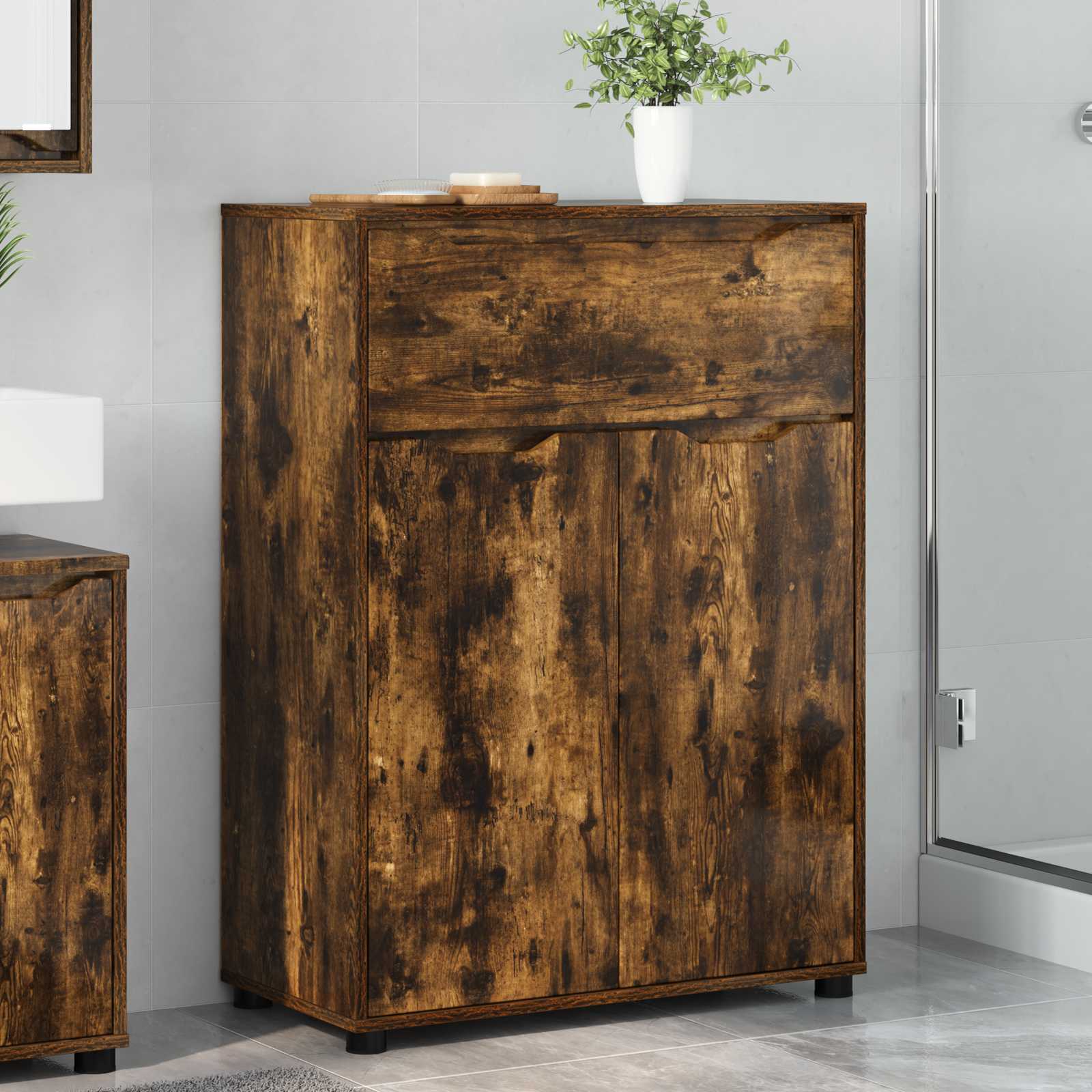 Badeværelsesskab i røget eg - konstrueret træ 72,5 × 36,5 × 100 cm