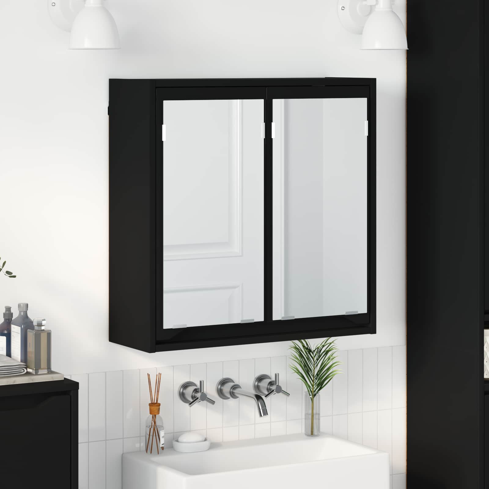 Badeværelsesspejlskab - sort konstrueret træ, 60 × 20 × 60 cm